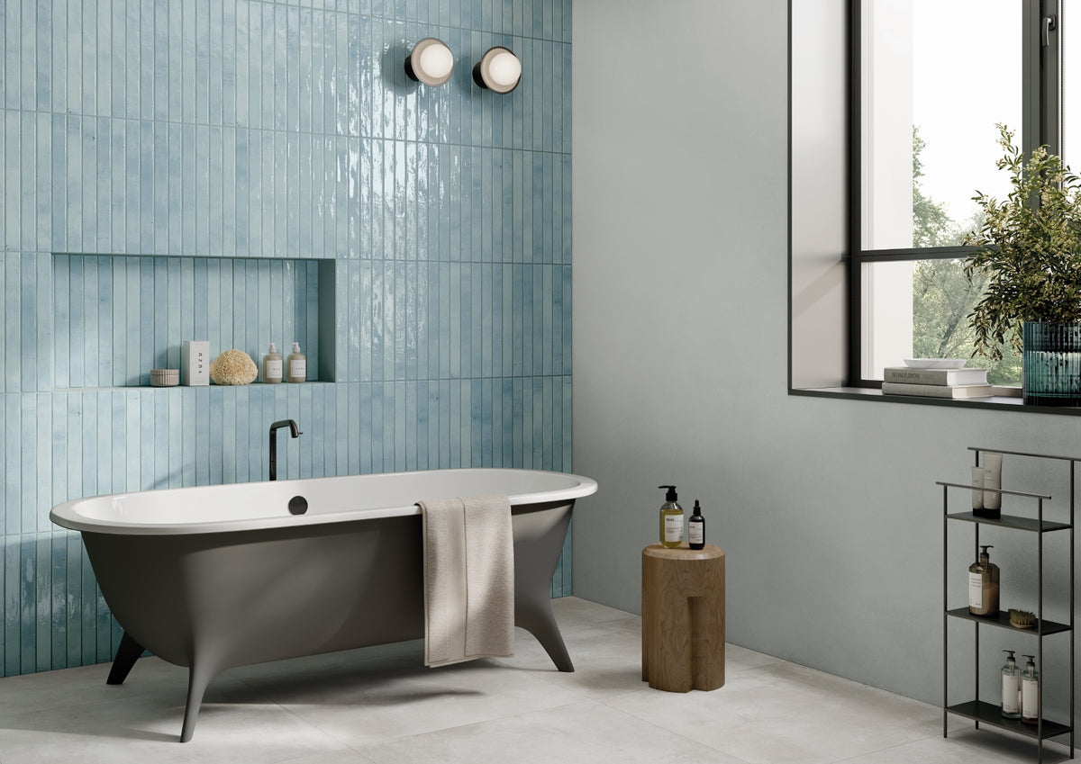 Portobello Sky - Blue Metro Effect Polished Porcelain Tile – European ...