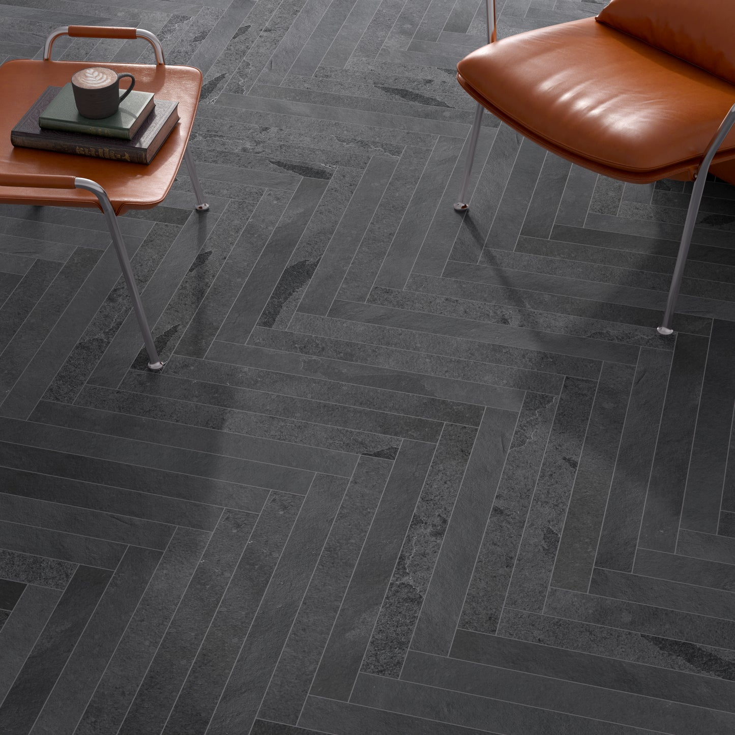 Brazilian Black Calibrated Riven Slate Herringbone