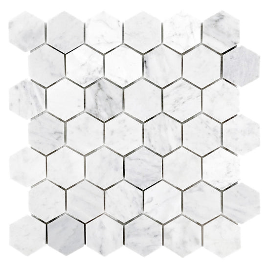 Carrara White Polished Marble Mosaic Hexagon