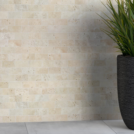 Lydia Classico Tumbled Travertine Brick Mosaic