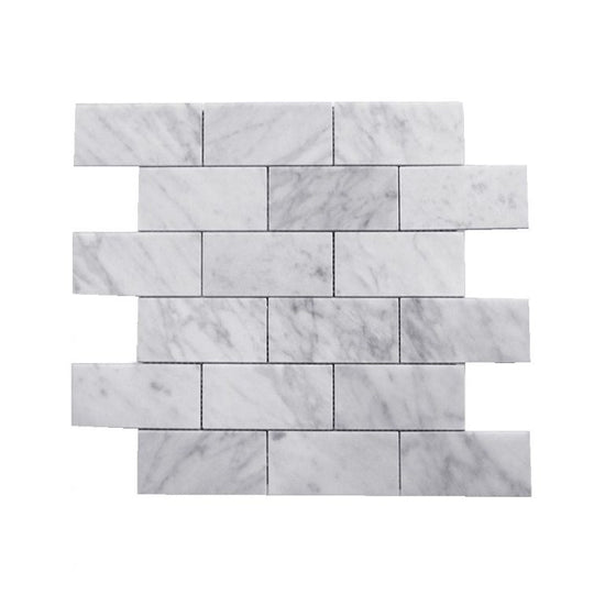 Alpine White Honed Marble Large Brickbond Mosaic