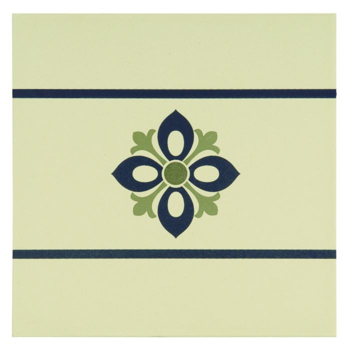 Bohemia Border Dublin, Khaki and Dark Blue on White