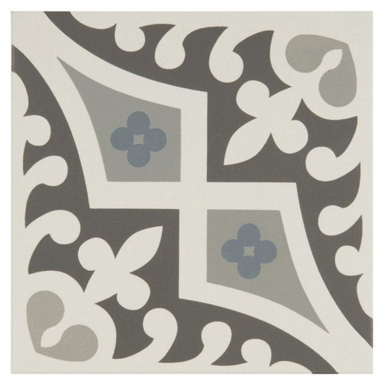 Romanesque Light Blue, Light Grey and Dark Grey on Dover White